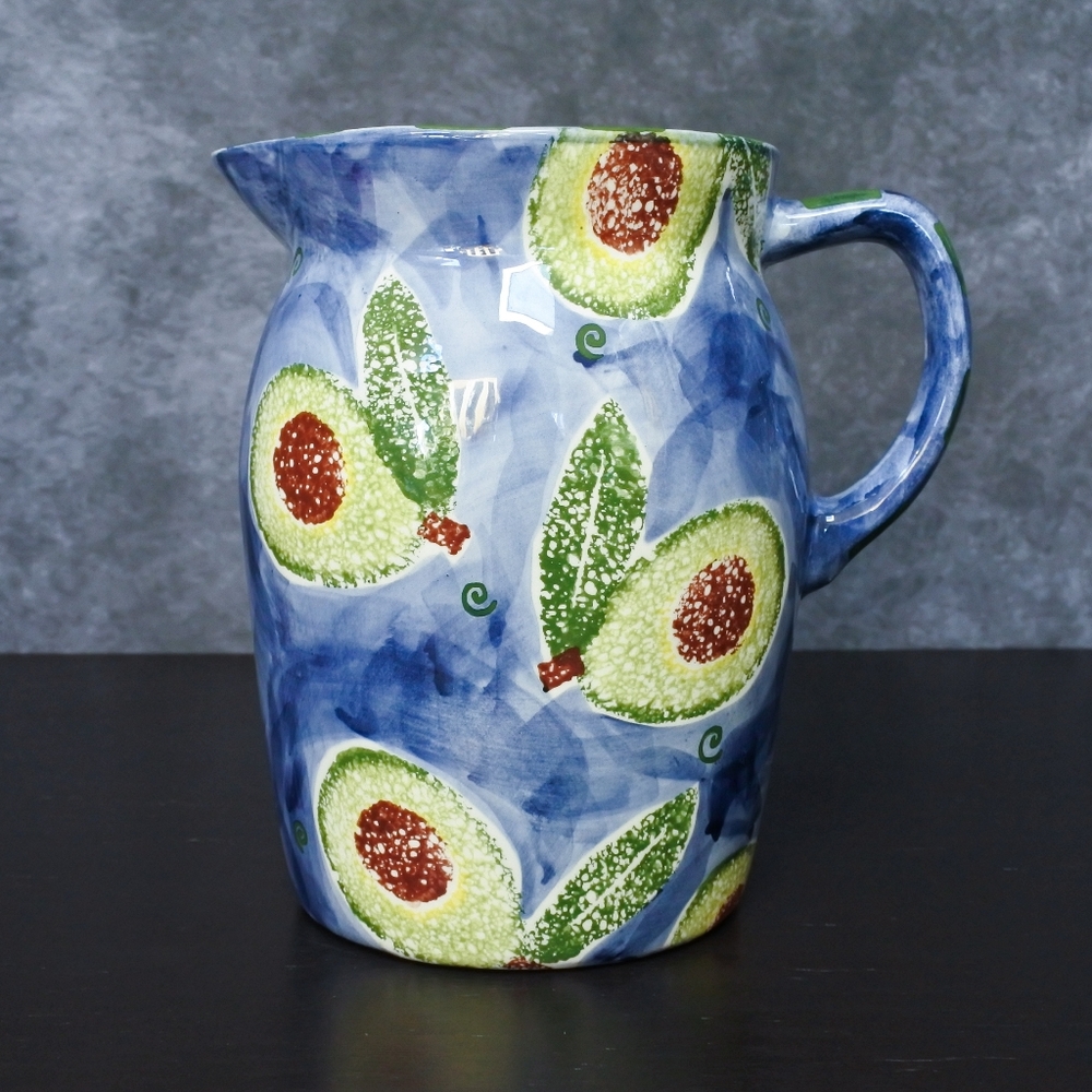 Vintage Large Avocado Hand Painted Pitcher